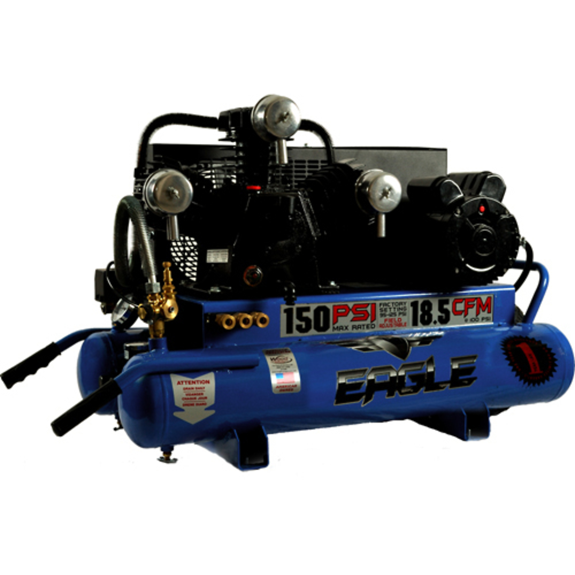 EAGLE, Dual Control Elec Wheelbarrow Compressor, Horsepower 5 HP, Air Tank Size 10 Gal, Volts 220 Model# TT518E
